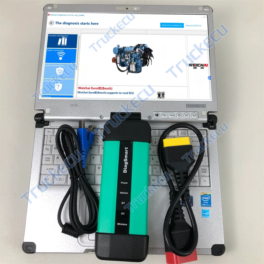 Heavy Equipment Inspection - เครื่องมือวินิจฉัยรถบรรทุกดีเซลขนาดใหญ่ DiagSmart Standard Weichai พร้อมอุปกรณ์ตรวจสอบและตรวจจับข้อบกพร่อง sinotruk+C2