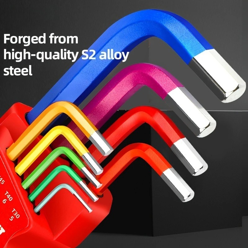 Heavy Equipment Key Set - ชุดประแจหกเหลี่ยมอุตสาหกรรม 9 ชิ้น, ปลายบอล, ประแจอัลเลนแบบมีรหัสสี, งานหนักสำหรับยานยนต์,