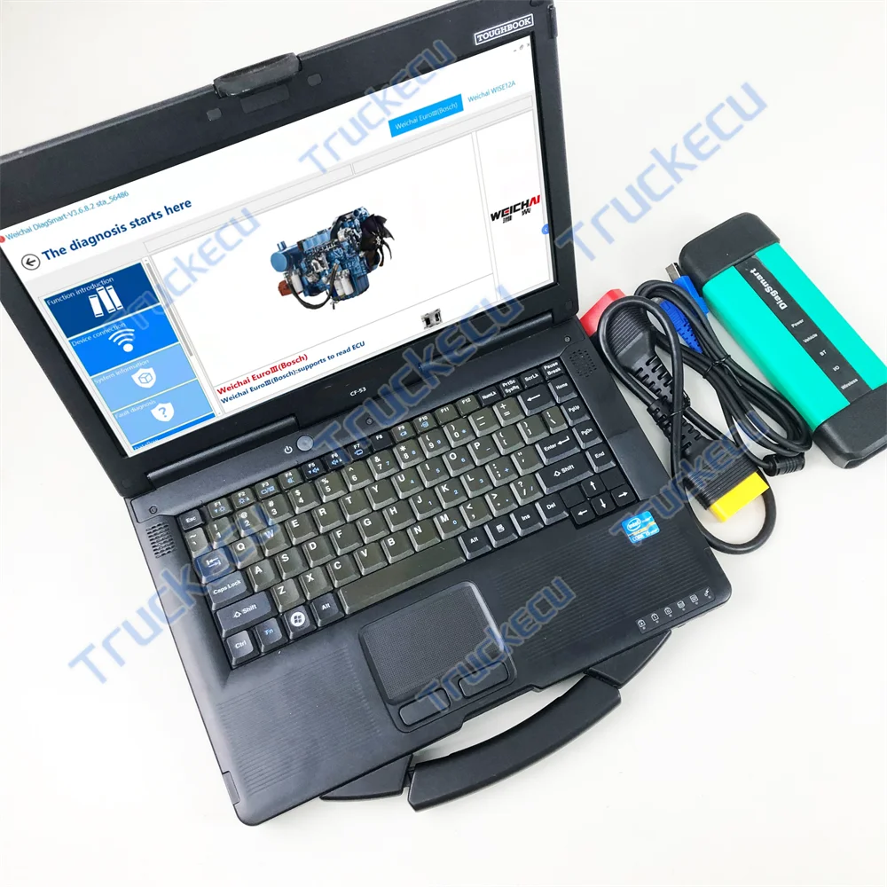 Heavy Equipment Inspection - เครื่องมือวินิจฉัยงานหนัก Weichai อุปกรณ์ตรวจสอบยานยนต์เฉพาะทาง DiagSmart เครื่องตรวจจับข้อบกพร่องมาตรฐาน+แล็ปท็อป CF53