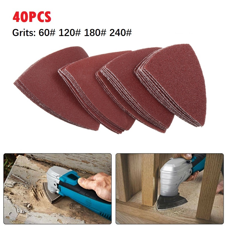 Heavy Equipment And Machinery - 40pcs 80mm อลูมิเนียมออกไซด์สามเหลี่ยมกระดาษทรายแผ่นขัด 60 120 180